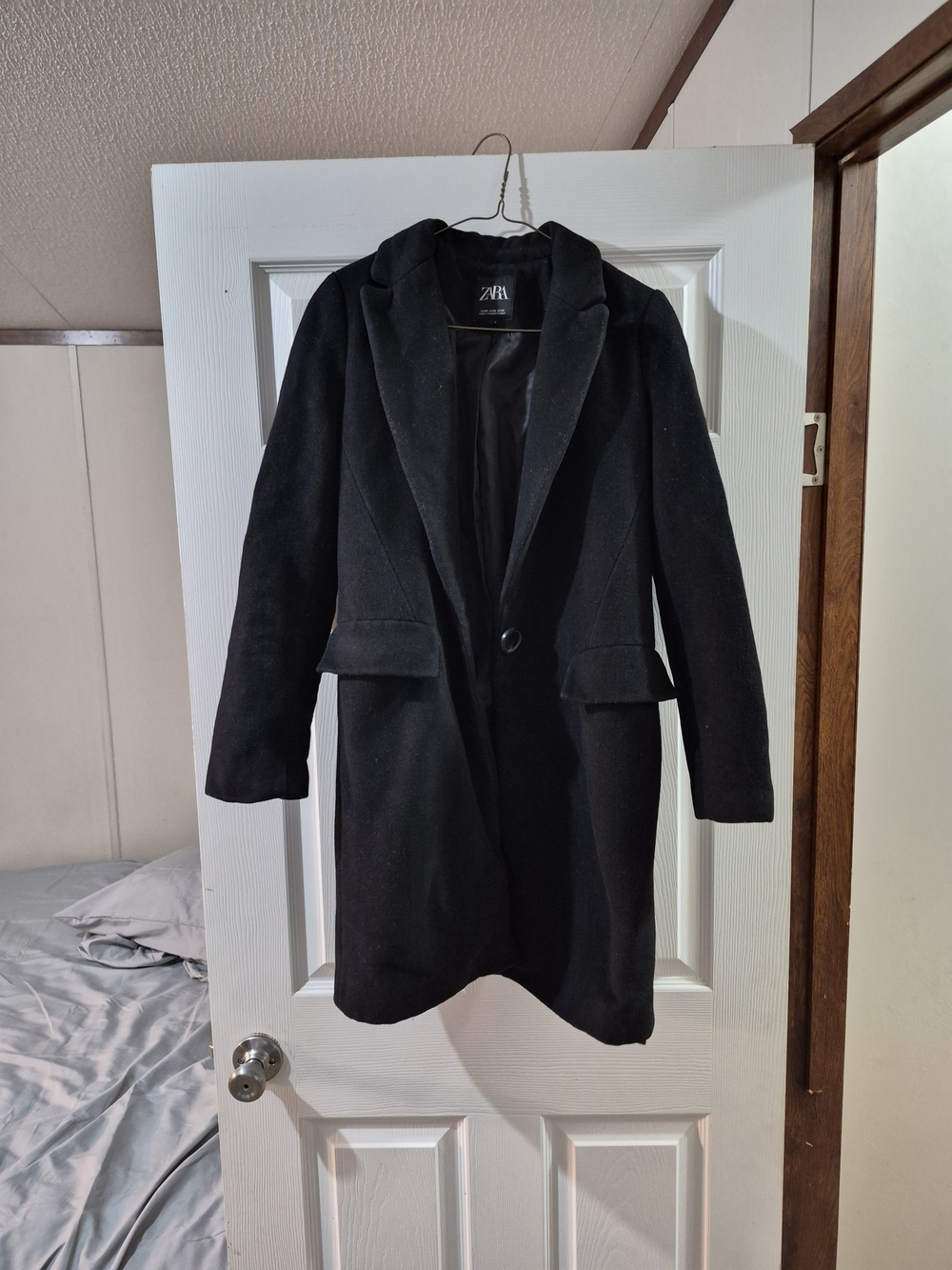 ZARA Black Single-Button Wool Coat